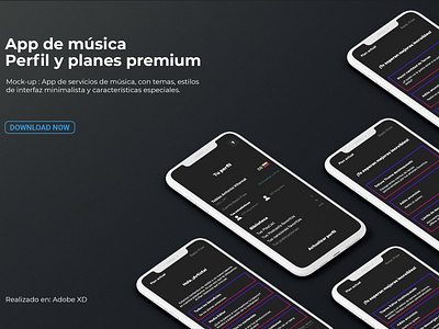Mockup App de Música: Perfil y planes premium aplication design interface ui ux