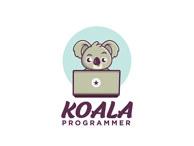 koala programmer animal art branding color computer design designer designs graphic design icon illustration koala koalas laptop logo logo design programme programmer sky vector