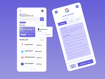 Hiring | Job Search App app design hiring hiring platform job job board job listing job search jobs m mobile mobile app mobile app design mobile ui ui