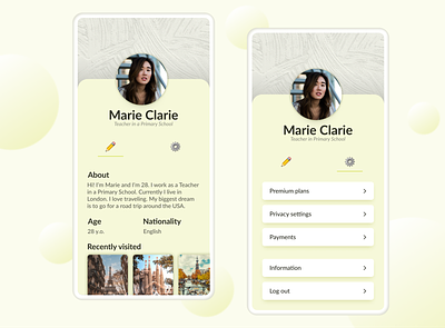 User profile 👤 app design moblie app ui