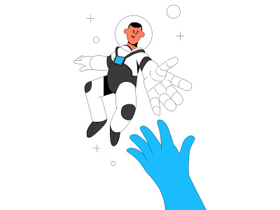 Contact us 2d alien astronaut branding contact design et hand drawn illustration illustration system illustrator reaching hands space travel ui vector