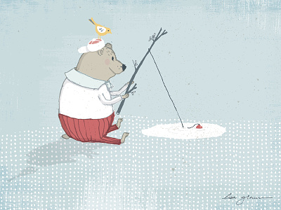 Bear loved to fish art illustration whimsical