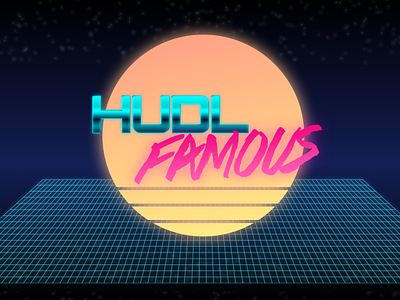 Hudl Famous 80s classic futuristic gradient grid hudl neon retro script space stylized text