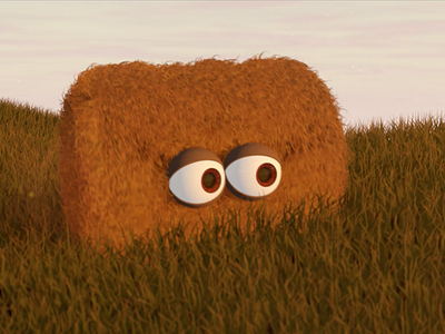 Hay! 3d cartoon character eyes farm hay bale