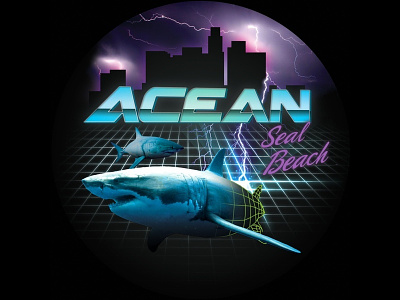 Acean - Seal Beach cover art future retro music record art shark vinyl