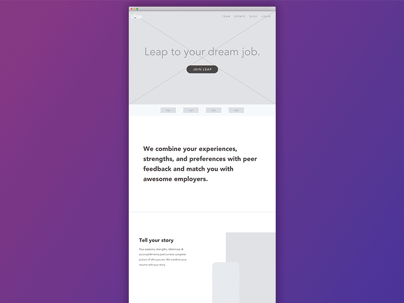 Leap: Website iterations career growth iteration landing leap marketing process startup ui ux website wireframes