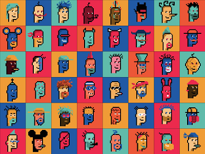 collection of pixel art in the form of funny faces