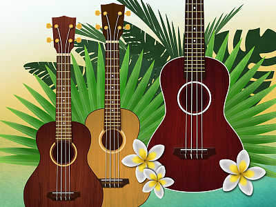 Ukulele Illustration & Poster Design (Ukulele Workshop) guitar hawaii music plumeria ukulele