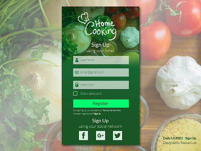 Daily UI #001 - Sign Up (Screen App) cooking app daily ui daily ui 001 dailyui screen app ui