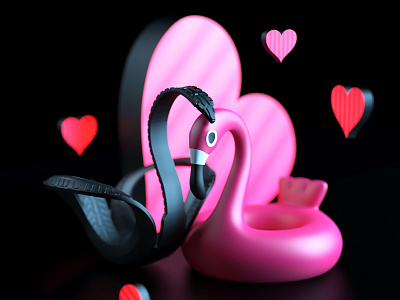 Happy Valentine's Day 3d art day flamingo happy heart illustration pink romantic swan valentines