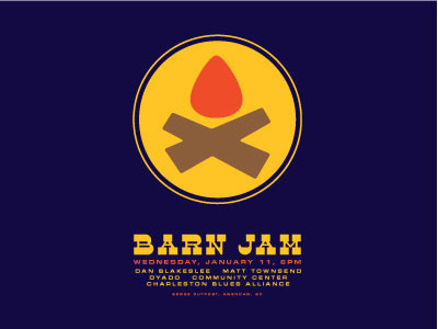 Barn Jam Wed. Jan31 fire guitar pick posters thick lines