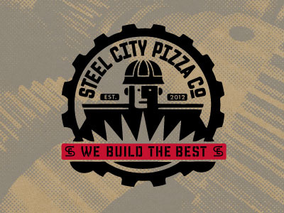 Steel City Pizza Co. Man design icon illustration logo packaging poster typography vector