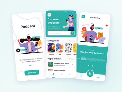 Podcast app design flat layo mobile mobile app player podcast product studio ui user experience user interface ux