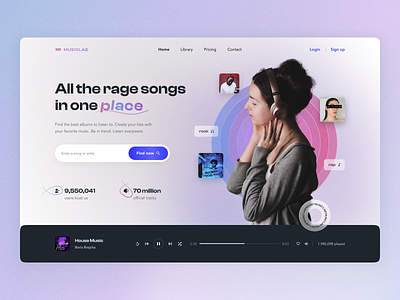 MusicLab Home page design flat home homepage layo music player search studio ui user experience user interface ux website