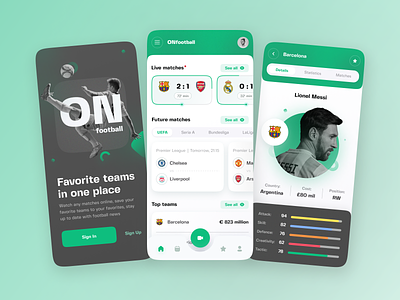 OnFootball mobile app application branding color design flat football home layo logo mobile app navigation online soccer sport studio ui user interface ux