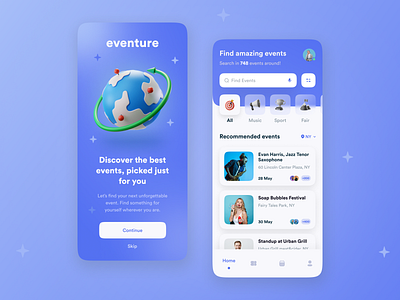 Eventure mobile app 3d android bar categories design event flat home illustration ios layo mobile app navigation search studio ui ux