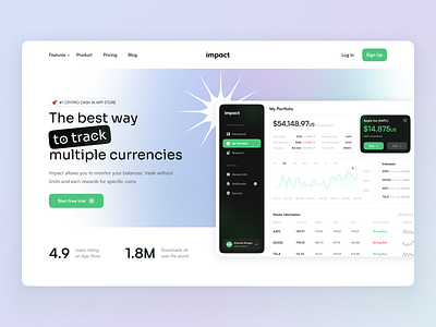 Impact home page branding currency dashboard design flat gradient graphic design home layo platform studio ui user experience user interface ux website
