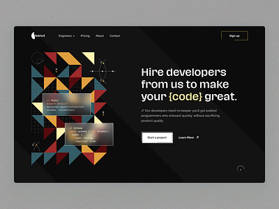 Peanut - hiring platform branding code dark design developers flat hire home illustration landing layo loght page pattern platform scroll studio ui ux