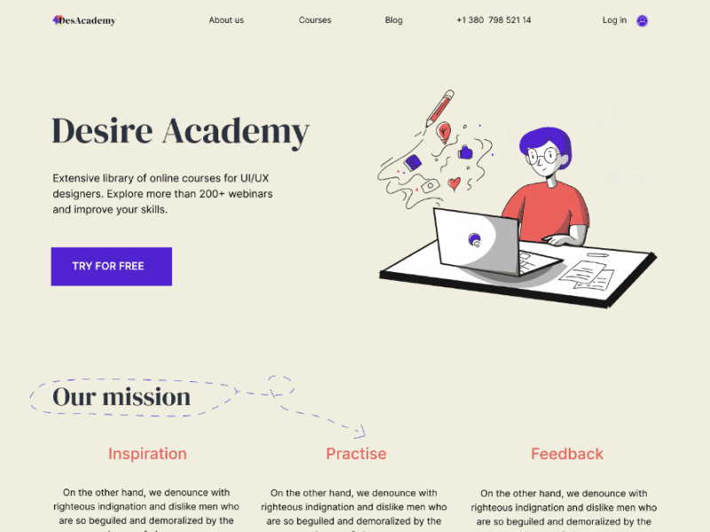 Landing page for online courses by Yuliia Chesnokova on Dribbble