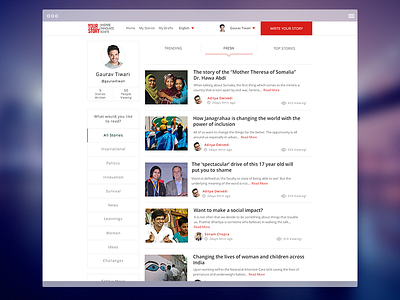 Home Page blog clean flat home page read story write yourstory