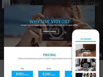 Storyxpress Landing page blue color flat landing landing page photos pictures storyxpress videos web design white