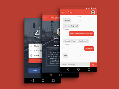 Zitik Android App - Your local expert android app chat classy expert flat get started location login mobile app red white