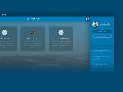 Cirrus User Side aircraft blue cirrus aircrafts course course platform flat lessons menu user web app white