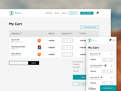 Cart Page - 4macy cart casual shopping coupon delivery e commerce ecommerce green medicines products ui design web design website