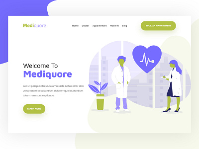 Mediquore || Header Exploration 2018 agency clean health care home page illustration landing page logo medical care minimal modern ui user website
