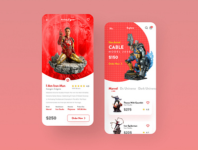 Action Figure Sale App (Freebie) app design ecommerce figma free icon ios ironman marvel minimal modern online store product sale statue toy store ui user interface ux