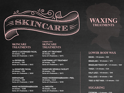 Menu Sign for Skincare Company board chalkboard graphic design makeup menu print shabby chic skincare waxing