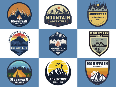 Adventure Badge Logo, Mountain Camping Retro Logo Design.