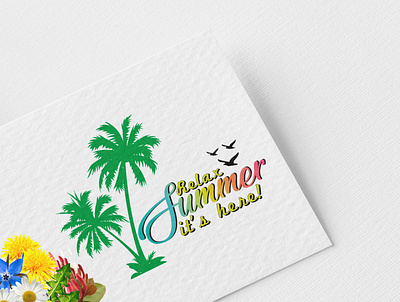 Summer Desigm beach tree bird design palm summer vacation water