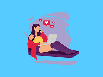 Flat Illustration Girl with Computer