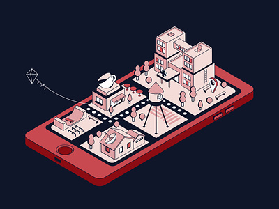 Phone Suburb city flat illustration isometry map minimal smartphone town vector