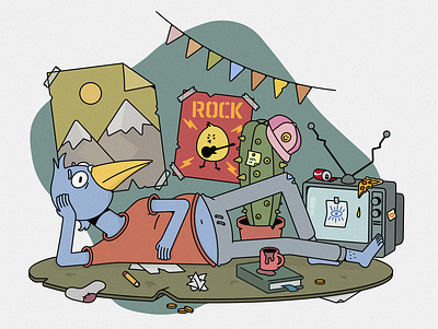 Slacker 90s animal bird cartoon character flat grunge illustration vector