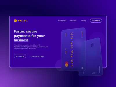 Wallet Landing Page with Glassy Payment Cards