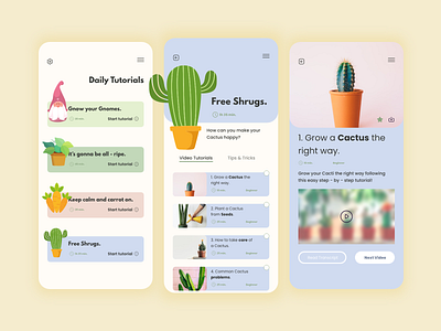 Plant Tutorial App adobe xd app app design design flat minimal pastel color shot tutorial app ui ux web design website