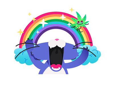 Weed Cat Sticker: Rainbow cat illustration sticker weed