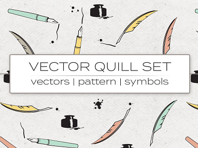 Quill Vector Set Cover illustration ink pattern pen quills vector