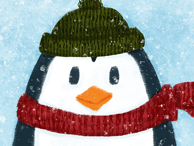 Penguin christmas digital painting illustration penguin snow texture winter