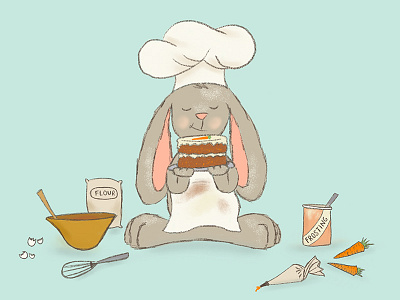 Baker Bunny baking birthday bunny cake illustration rabbit