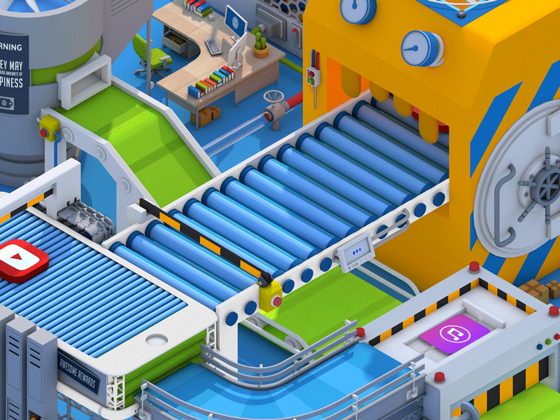 Infinite Assembly 3d assembly line cinema4d factory gif isometric loop low poly