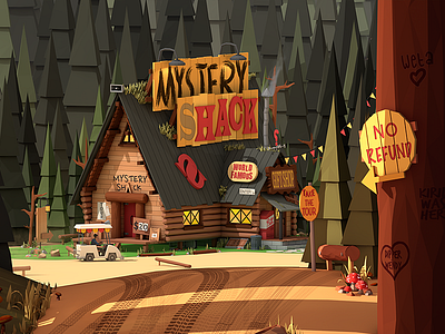 Gravity Falls 3d architecture building cabin cinema 4d city isometric landscape low poly mystery shack