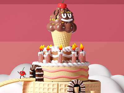 Humble Ice Cream Castle 3d c4d cake castle character chocolate cinema4d design fantasy illustration isometric low poly sweets