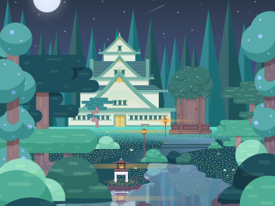 The Mythlog - Castle at Night adobe illustrator castle illustration night pond stars trees vector