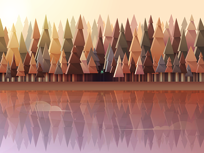 Spirit Forest adobe illustrator flat fog forest gradient illustration lake lightning sunlight sylvan spirit vector