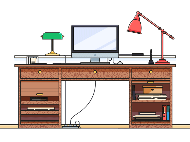 Workplace adobe illustrator desk illustration imac lamp light vector wacom workplace