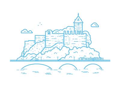 Castle bridge castle giebichenstein illustration line vector