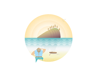 Floating Island boat grain illustration illustrator island sailor sand sea vector waves